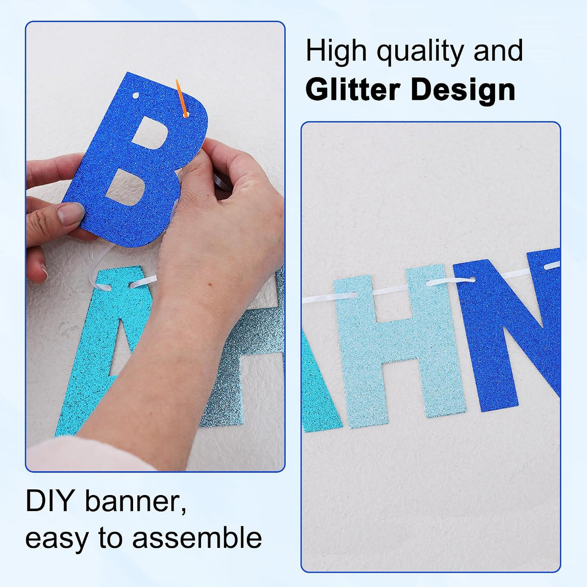 BEISHIDA 116 PCS A-Z DIY Letter Custom Banner Birthday Party Decor – Fun for Kids & Family - Glitter Blue Mix - image 2