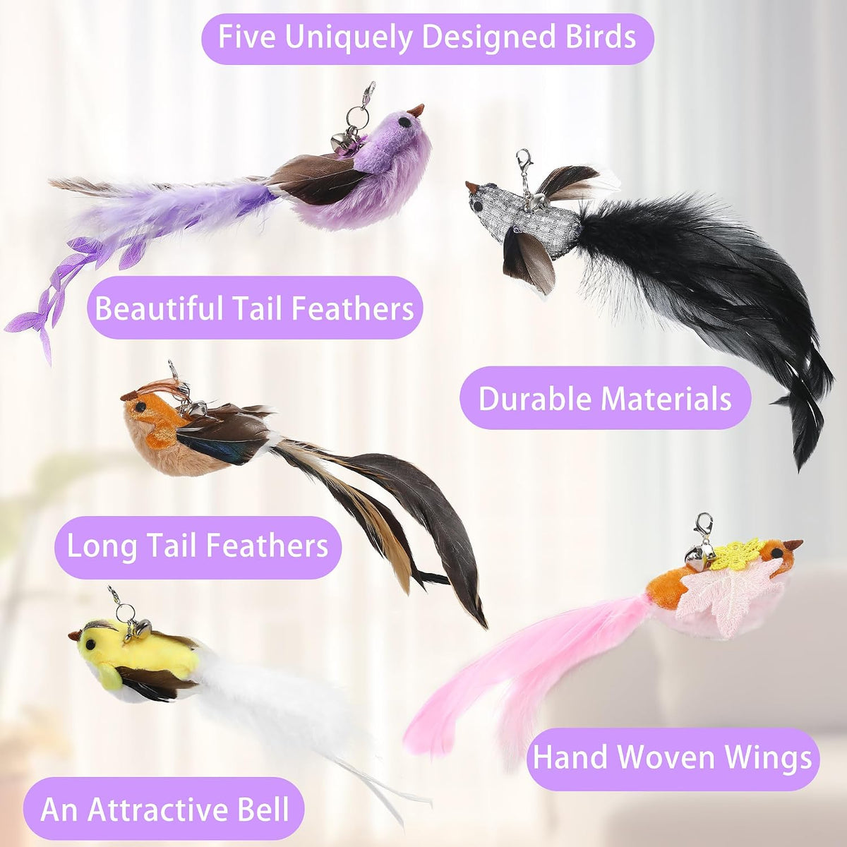 4in1 Interactive Cat Wand Toys with Suction Cup for Indoor Cat - Bird Cat Toy - image 4