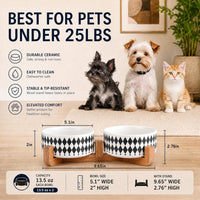 Ceramic Cat Dog Bowl Set with Stand - Black Rhombus / 400ML*2 - image 3