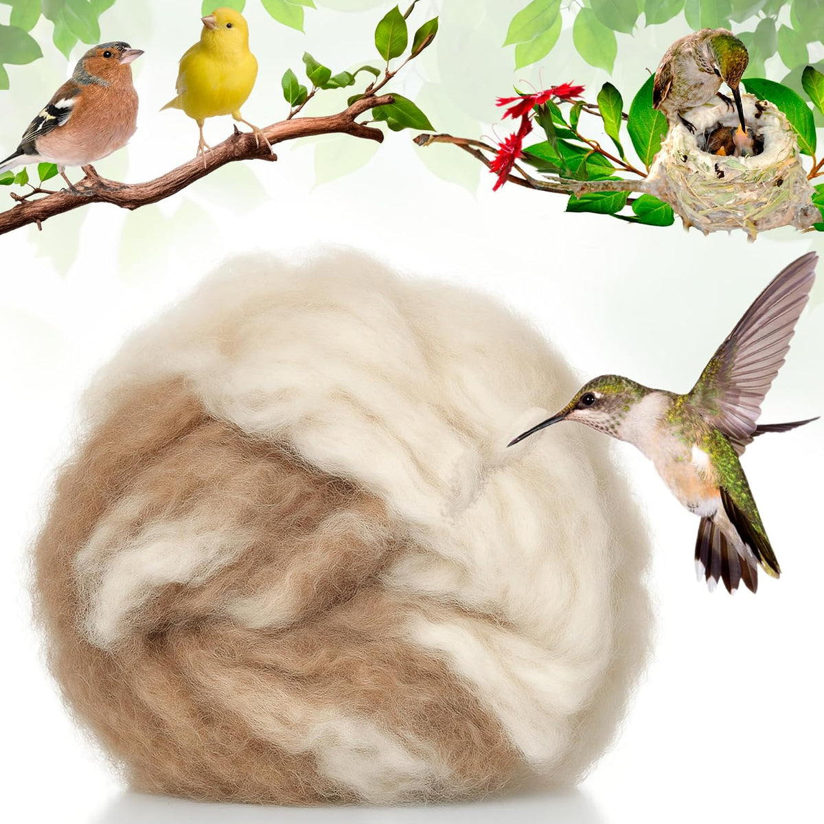 Bird Nesting Material Holder for Hummingbirds - White & Brown