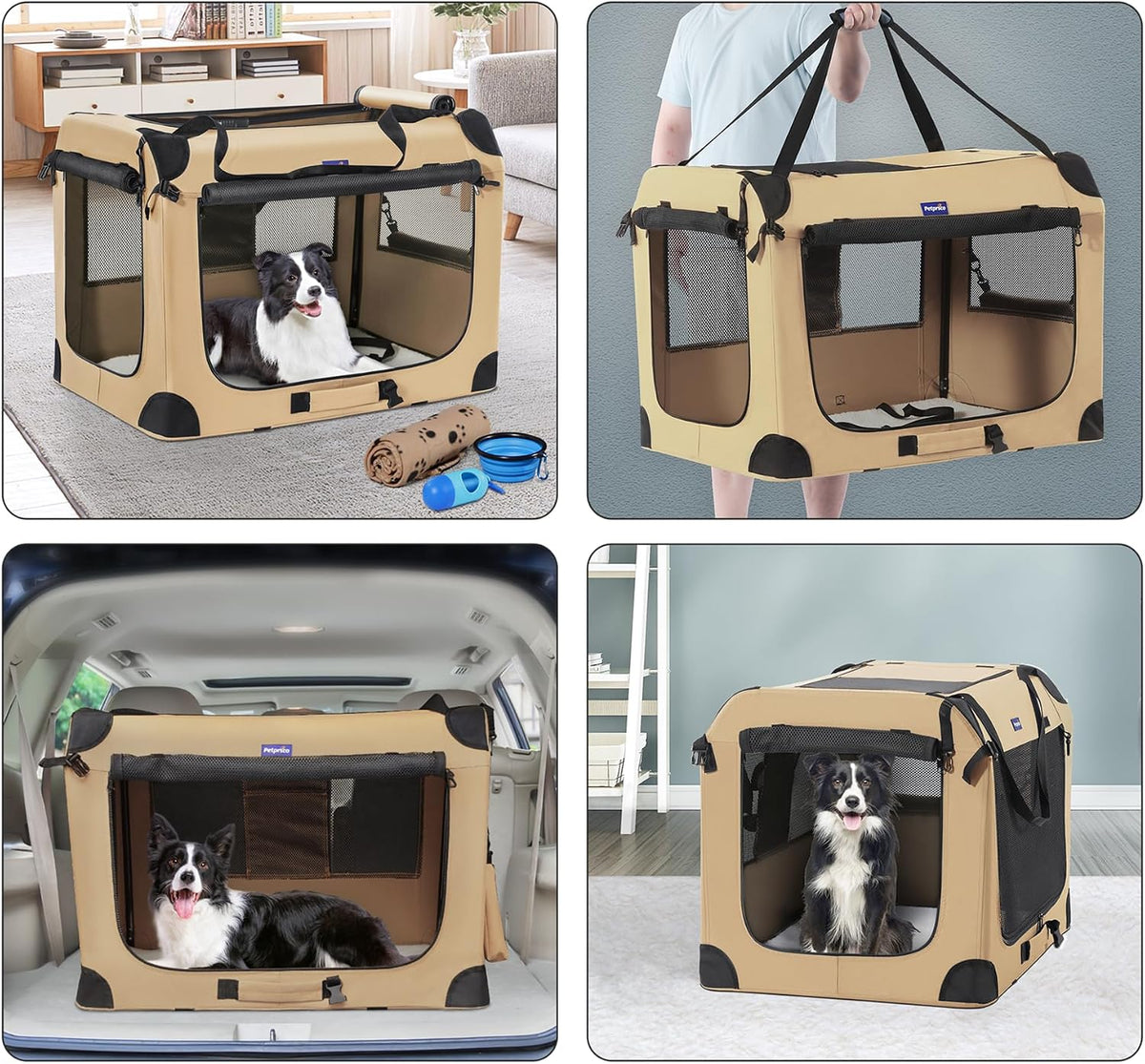 Portable Collapsible Dog Crate - Beige / 32.0"L x 23.0"W x 23.0"H - image 2