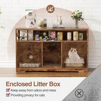 Cat Litter Box Enclosure for 2 Cats, 47" Double Hidden Litter Box Furniture with Scratch Pad, Farmhouse Indoor Litter Box Cabinet Cat Washroom, Rustic Brown