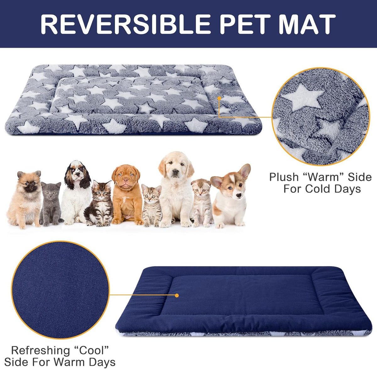 4 Pcs Dog Crate Pads Soft Warm - Rectangular 18 x 24 x 1.6 Inch / Star / Blue - image 3