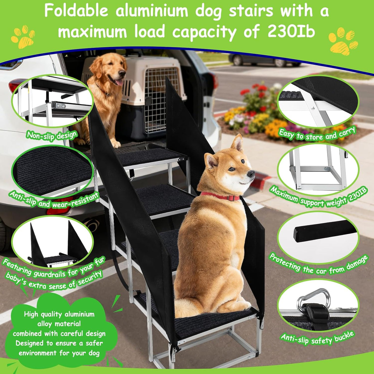 Dog Stairs for Large Dogs - 4-Steps Extra-Wide with a Guardrail / 20" W x 34-35" H - image 3