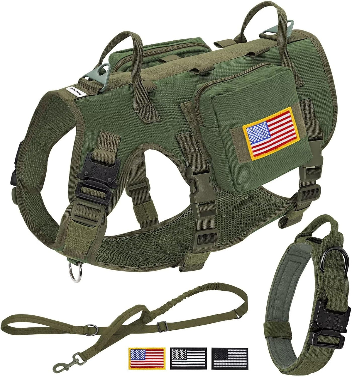 Forestpaw Tactical Dog Harness for Large Dogs, Military, L - L:Chest 27-40",Fit 70-140lbs / Green