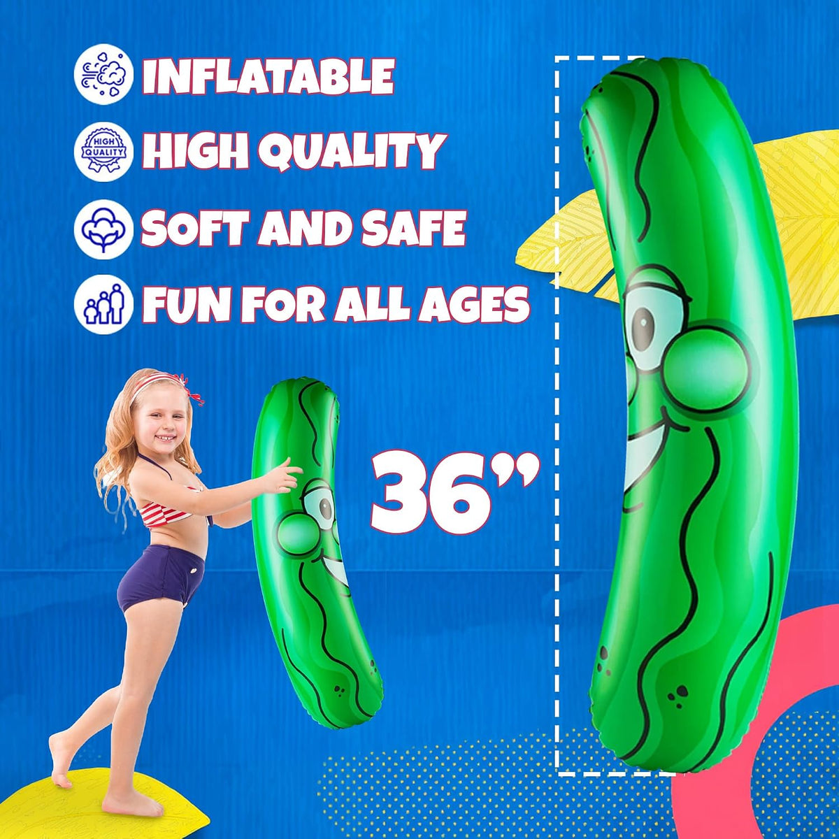 Bedwina giant 36 inch green inflatable pickle with smiling face - view 2