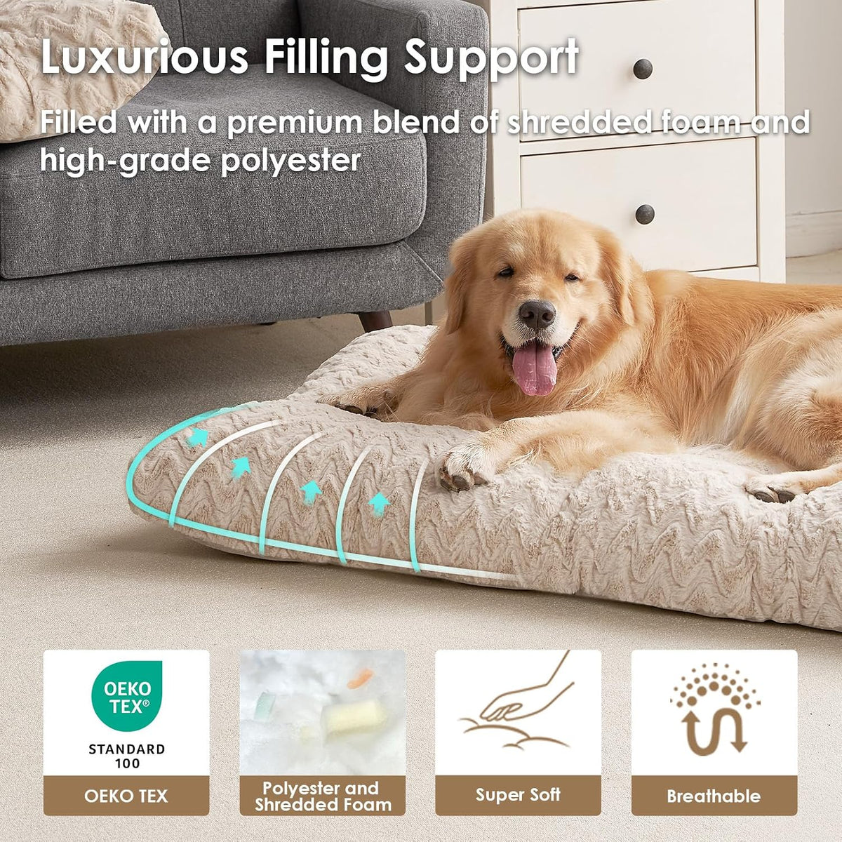 EHEYCIGA Washable XL Dog Beds Large Sized Dog - Beige / 36" x 27" x 3.5" - image 2