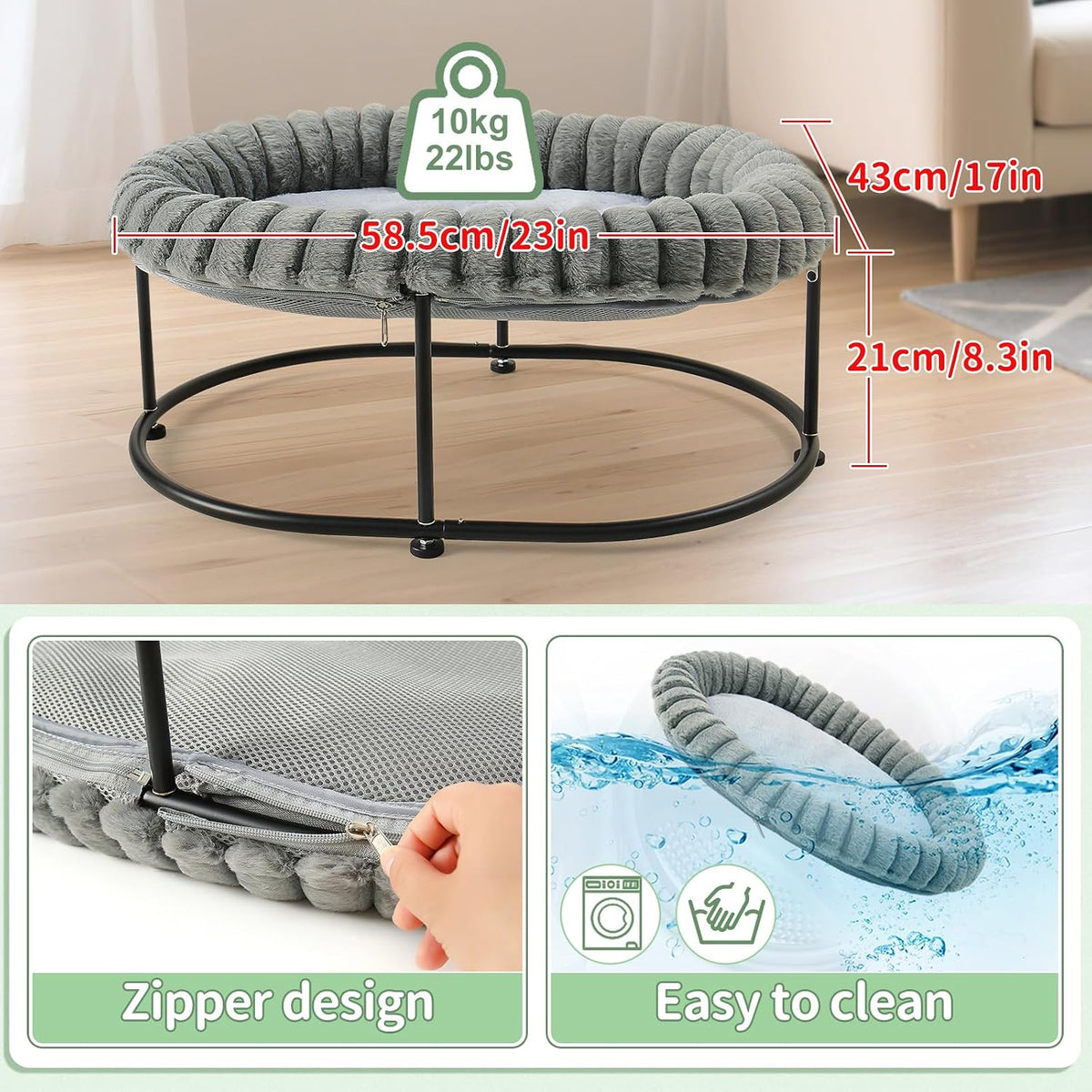 Sunhoo Elevated Cat Bed for Indoor Cats Raised Kitten Hammock Large - Grey - image 4