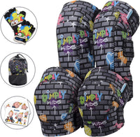 Soft-Style Kids Knee and Elbow Pads with Bike Gloves - Large / Graffiti Black Wall