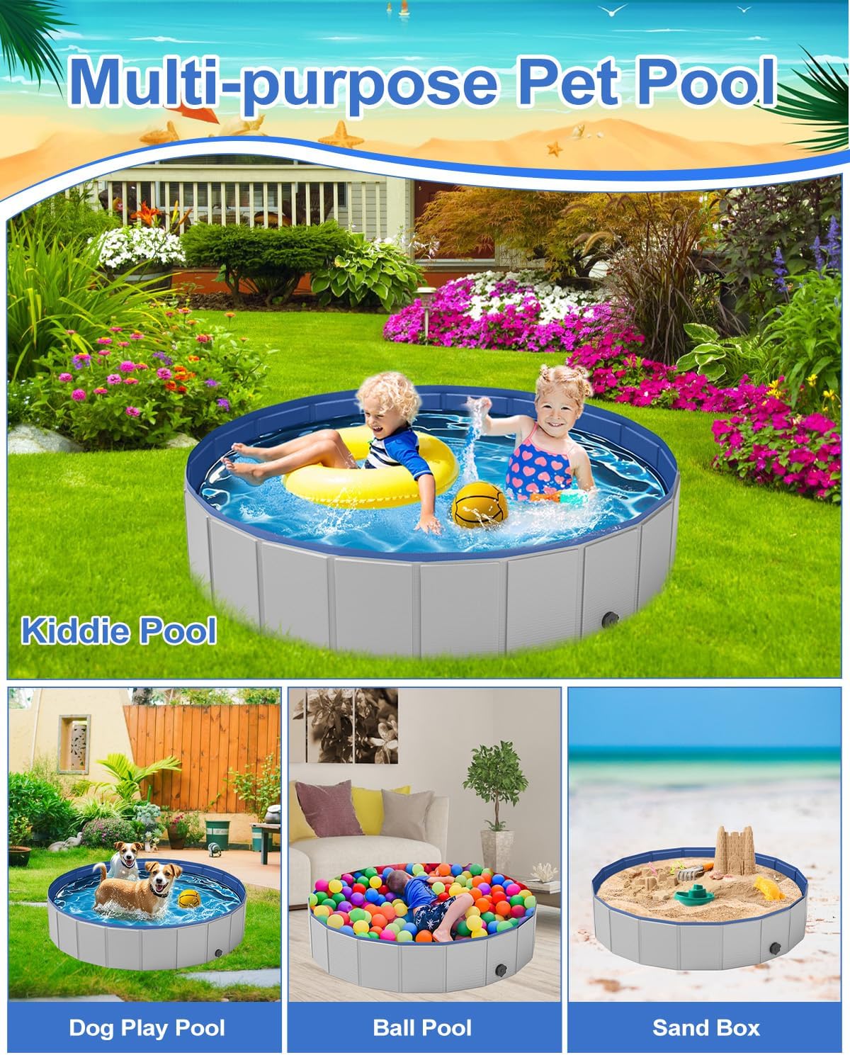Dog Pool for Large Dogs, Plastic Pool for Dogs - M - 40'' x12“ - image 3