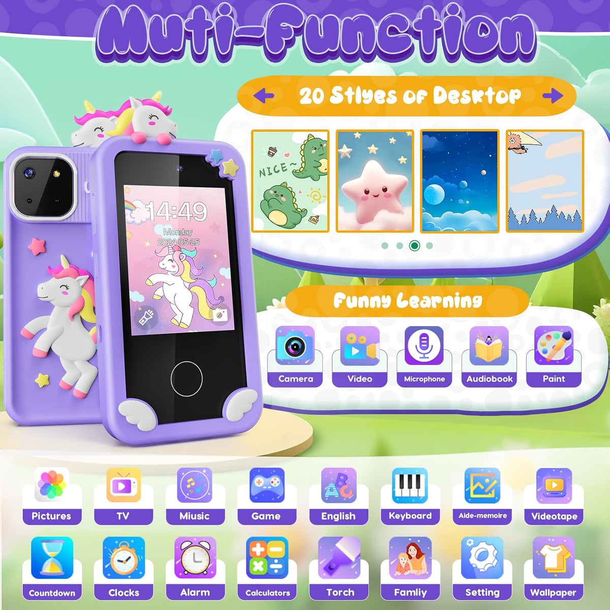 Luyiilo Kids Smart Phone Toys for Boys - Purple - image 2