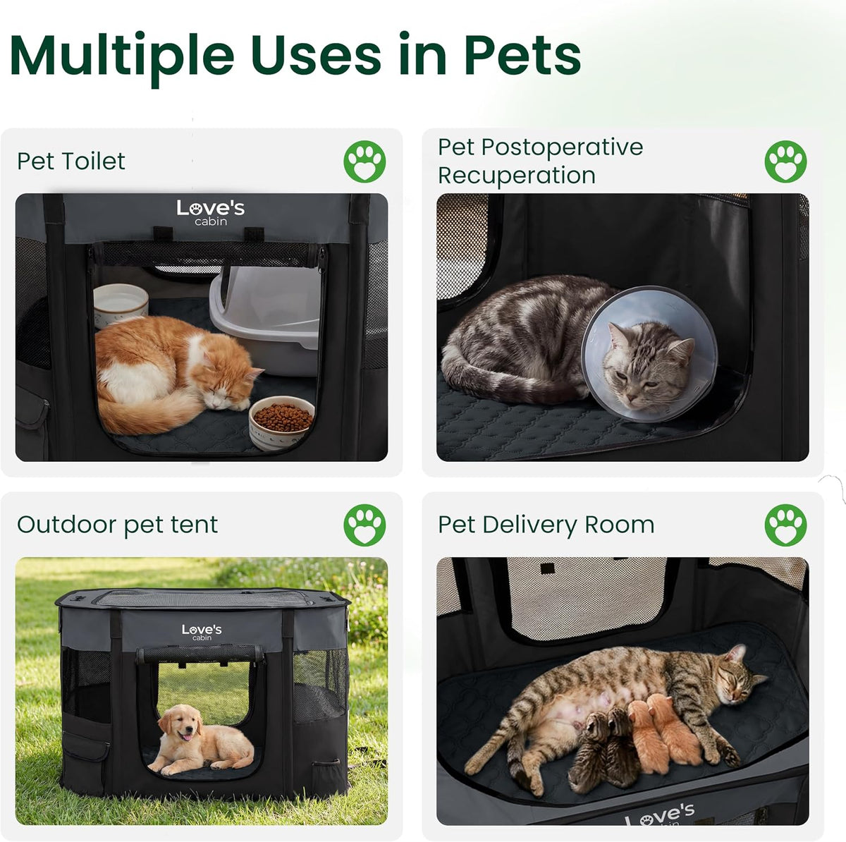 Love's cabin Pet Puppy Dog Playpen - Gray with Pad / Small - image 3