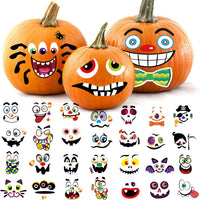 Aowplc Halloween pumpkin face stickers for kids, 32 small faces on vinyl sheets - view 2
