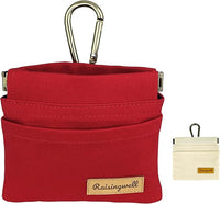 Dog Treat Pouch, Red Pocket Sized Pet Training Pouch, Cotton Fabric, Hand Free Dog Walking Bag with Carabiner, Self-Closing Pet Feed Snack Reward, for Puppy Travel or Outdoor Use