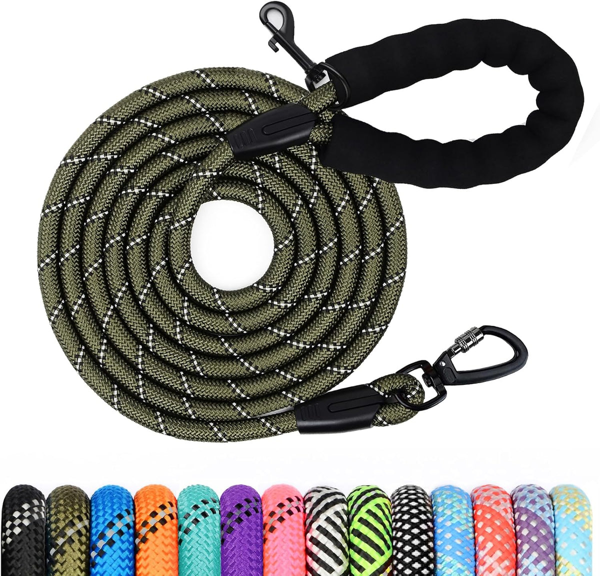 Long Leash for Dog Training 6FT/ 10FT/ 15FT/ 30FT/ 50FT/ 100FT - Olive / 10FT* 1/3"