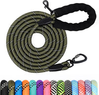 Long dog training leash with padded handle and locking hook, 6 to 100 ft
