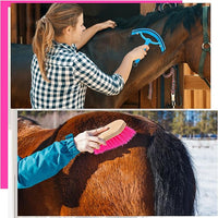 Abbylike 12 Pieces Horse Grooming Kit Racing Festival Tack Room Supplies Horse Brush Sets Equine Care Cleaning Kit Shedding Grooming Massaging Tools(Rose Red)