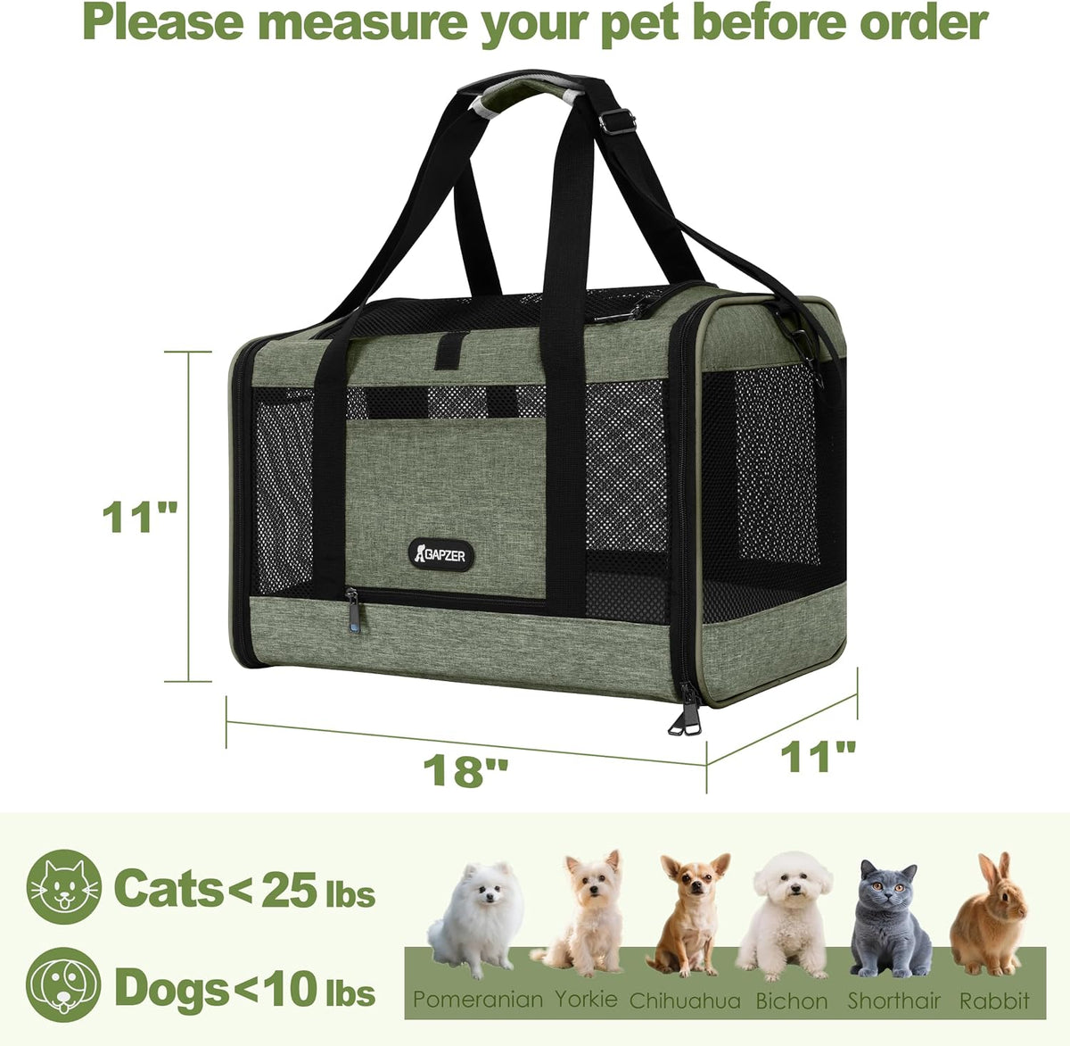 Cat Carrier 18x11x11 Top Load - Olive / 18.0"L x 11.0"W x 11.0"H - image 2