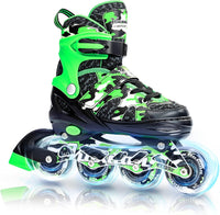 Kuxuan Boys Adjustable Inline Skates with Light up Wheels for Kids - Green Camo / Large(Kids 3-6 US)