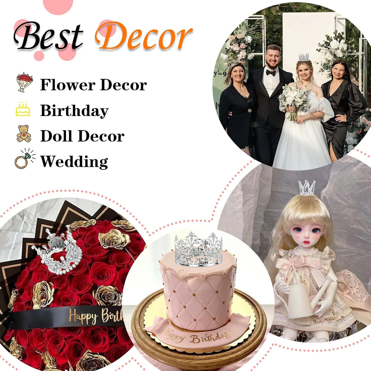 COIDEA gold crown cake toppers in four sizes with crystals and pearls - view 8