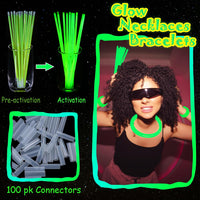 ILHSTY 100 pack green 8 inch glow sticks with connectors for necklaces - view 11