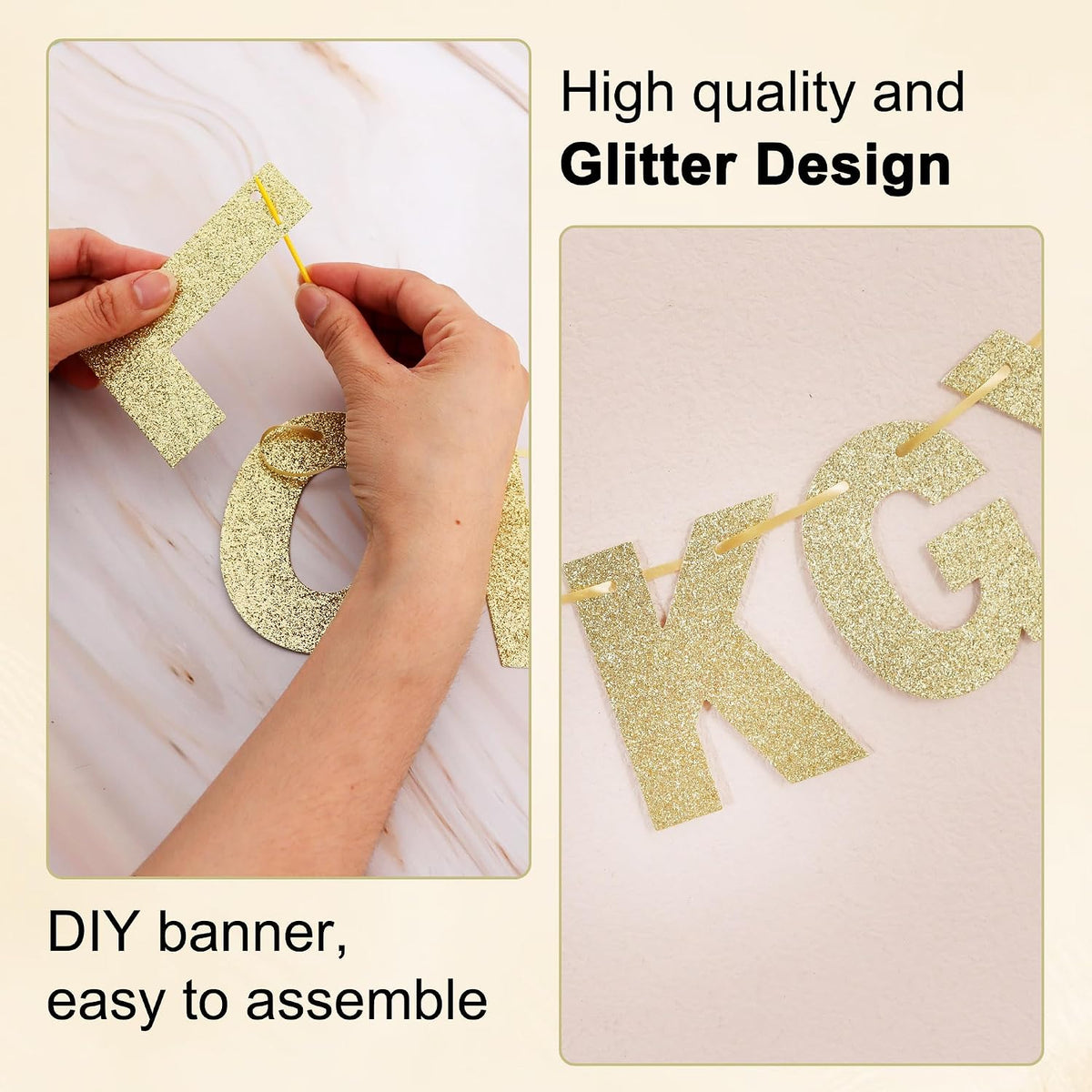 BEISHIDA 116 PCS A-Z DIY Letter Custom Banner Birthday Party Decor – Fun for Kids & Family - Glitter Champagne - image 3
