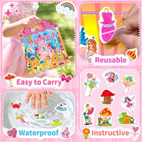 6 Sets Reusable Sticker Book for Toddlers 3-6 - Princess+Mermaid+Elves World - image 4