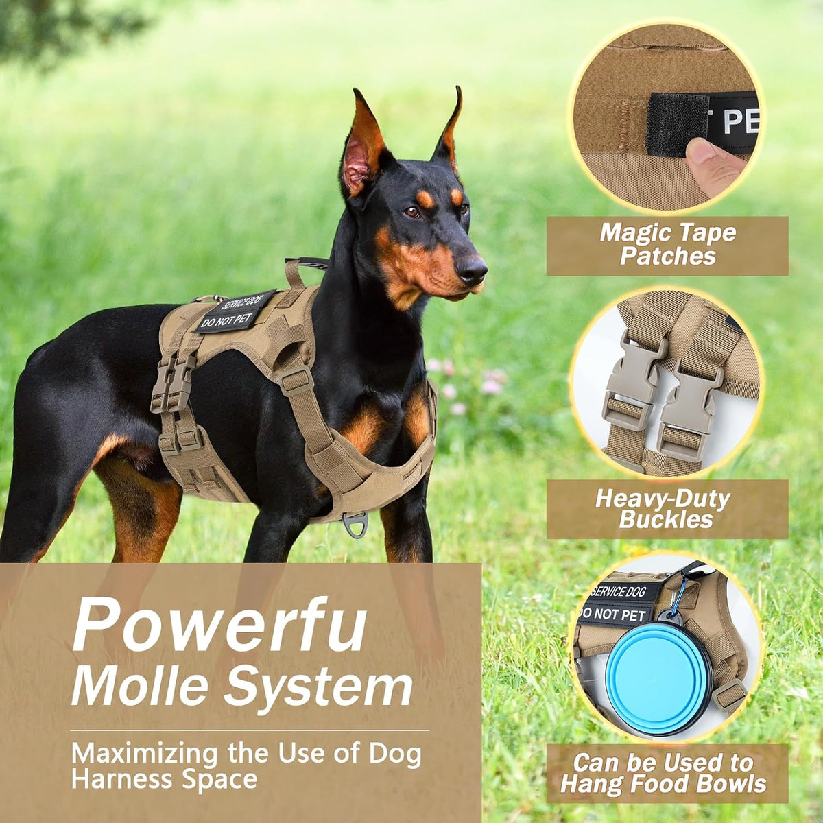 No Pull Tactical Dog Harness Medium Sized Dog, Service Dog Vest - X-Large(Chest:28.3-47.2",Neck:22.8-30.7") / Brown - image 3