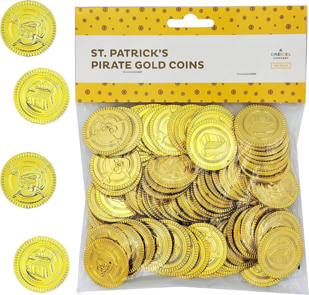 The Dreidel Company plastic gold coins, 50 pack of pirate doubloons for party favors - view 6