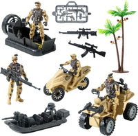 Wbzle army men action figures playset with soldiers, boats, tricycle and quadricycle