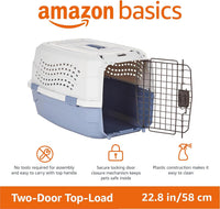 Amazon Basics Sturdy Portable 2-Door Top-Load Hard-Sided Pet Travel - Gray & Blue / 22.8"L x 15.0"W x 13.0"H - image 2