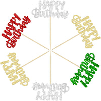 Gyufise 24Pcs Happy Birthday Cupcake Toppers Gold Glitter Celebrating - Silver Red Green Gold - image 4