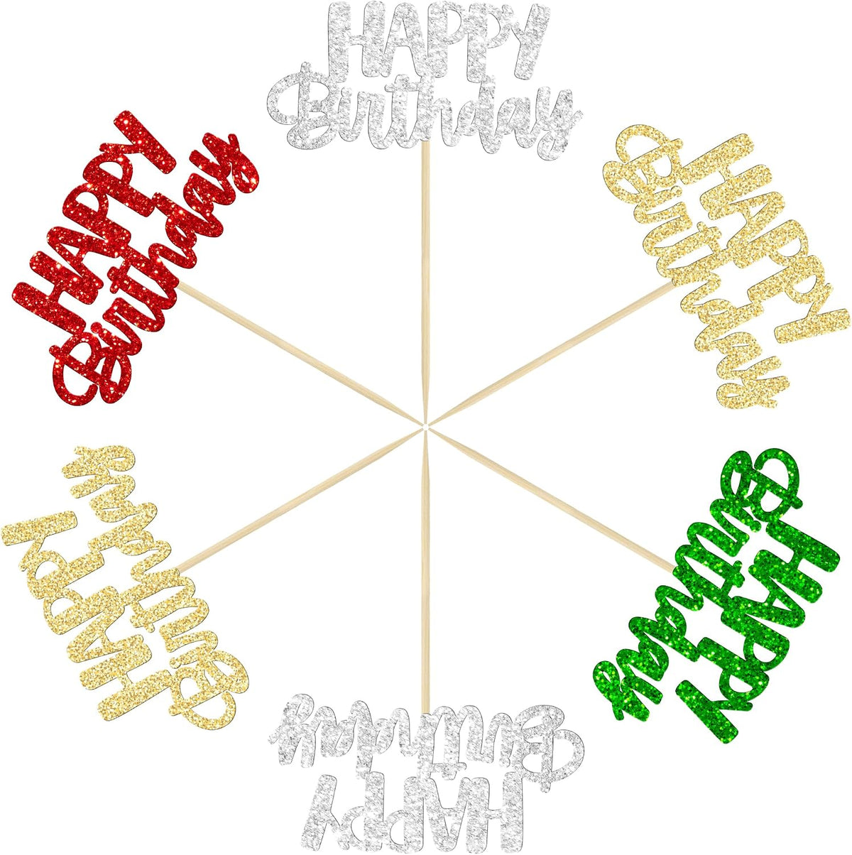 Gyufise 24Pcs Happy Birthday Cupcake Toppers Gold Glitter Celebrating - Silver Red Green Gold - image 4
