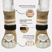 PUPTECK Non-Slip Dog Socks to Prevent Licking Paws, Double Sides Dog Boots & Paw Protectors Booties Traction on Hardwood Floors Hot Pavement with Grippers, for Small Medium Large Senior Dogs, Khaki L