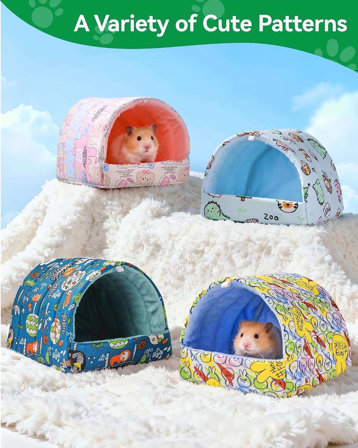 2 Pack Hamster Hideout Bed - Green+Yellow / 6*6in - image 4