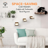 INICIO Cat Wall Shelves - Modern and Durable 3 Step Cat Furniture for Wall - Stylish Birch Floating Shelf for Cats up to 15lbs - Wooden Corner Shelves with Cushioned Perch - Brown