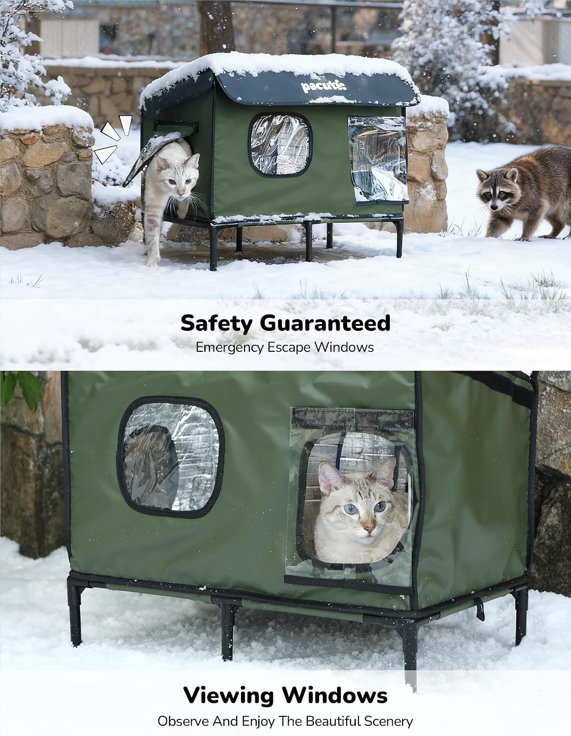 Pecute Insulated Weatherproof Outdoor Cat House with Cat Heating Pad – Essentials for Cats - Medium ( 20.8"L x 16.9"W x 18.5"H ) - image 2