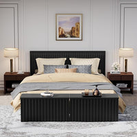 UEV Black Storage Bench Set of 2, 39.4" Fluted Wood Storage Trunk with 2 Safety Hinges, Sturdy Storage Chest, Storage Bench for Bedroom,Entryway, Living Room