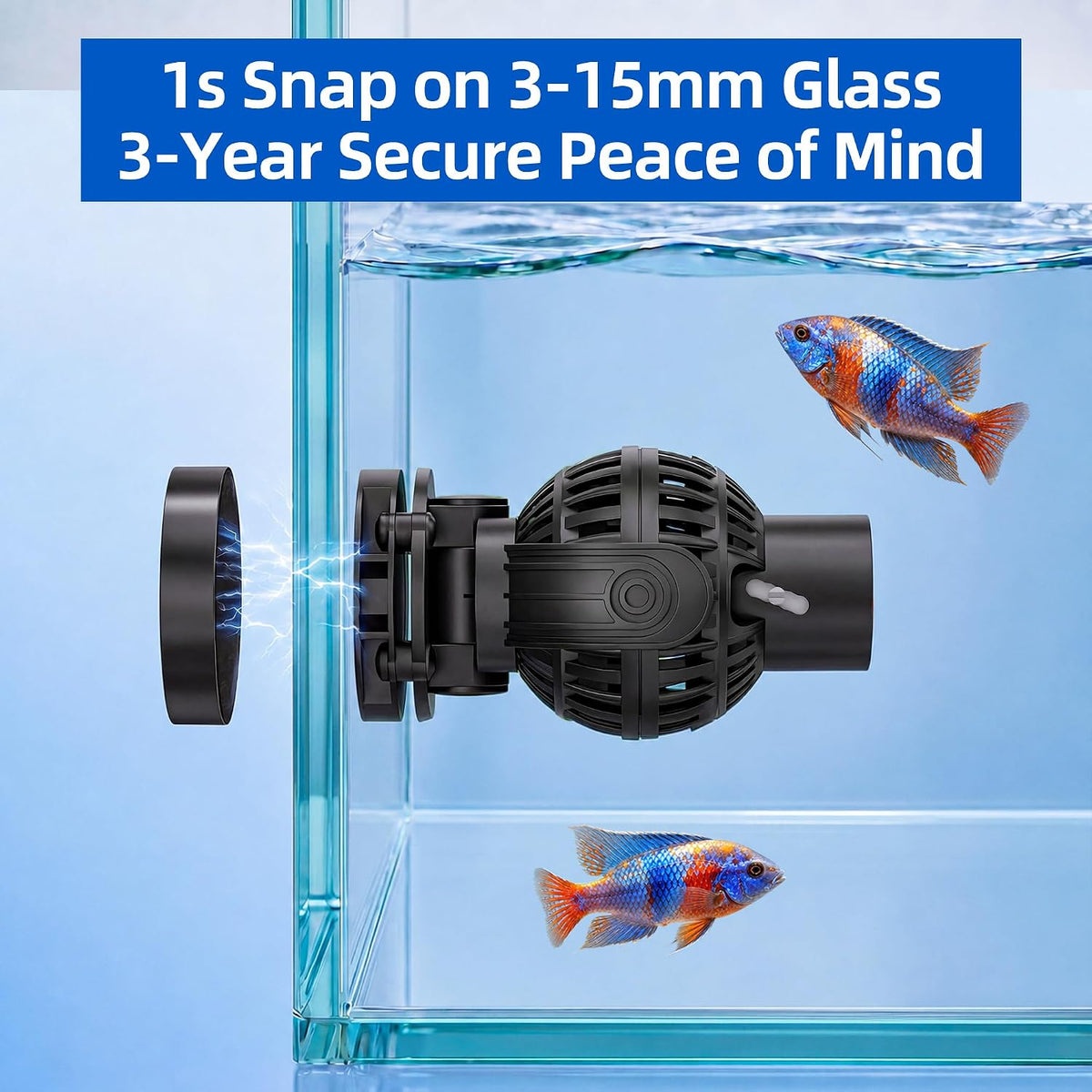 FREESEA Magnetic Wave Maker for Aquarium: 1s Mounts on 15mm Glass - 1600 GPH (Black) - image 3