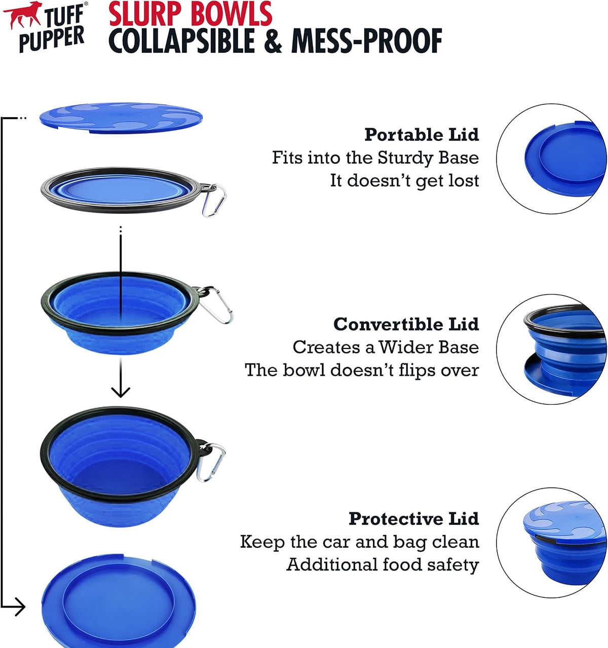 Tuff Pupper SuperBigSlurp Collapsible Dog Bowls - Nebulas Blue / Large (40oz) - 1 Bowl - image 3