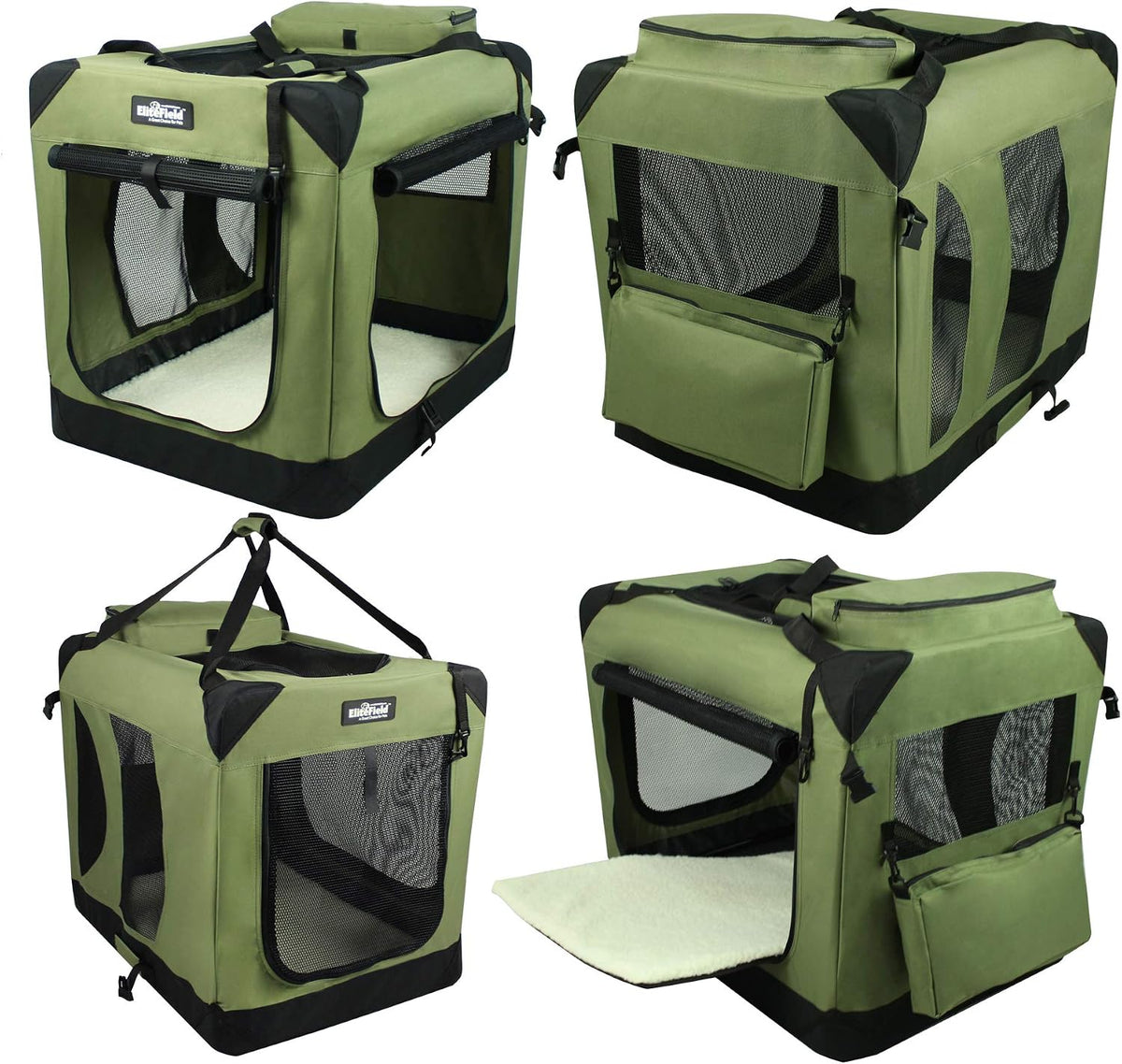 EliteField 3-Door Soft Dog Crate with Bed & Carrying Bag – Essentials for Dogs - Sage Green / 36.0"L x 24.0"W x 28.0"H - image 3