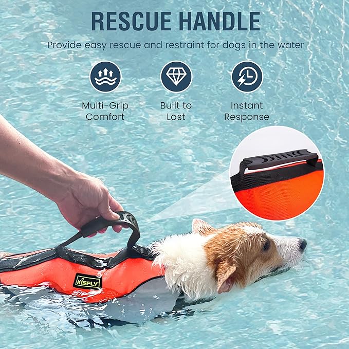 Reflective Adjustable Dog Life Jacket - High Buoyancy Swim Vest for Small Dogs, Dog Swimsuit with Rescue Handle, Pet Flotation Device for Boating, Pool, Beach(XS, Orange)