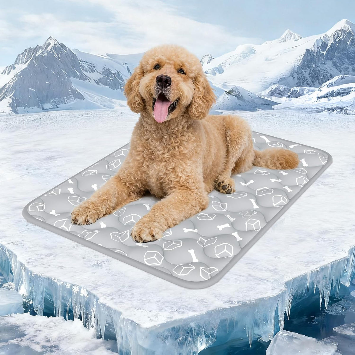 Dog Cooling Mat 2.0, Ocean Blue - Large / Grey