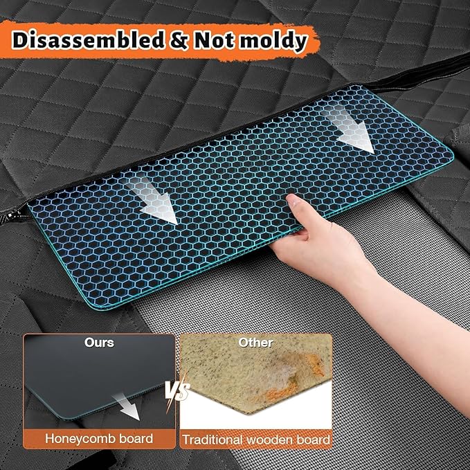Dog Car Seat Cover for Back Seat, Hard Bottom Back Seat Extender for Dogs, Holds 420lbs, Waterproof Pet Hammock Protector, Thick and Durable Dog Seat Cover for Truck, Car, SUV-Black