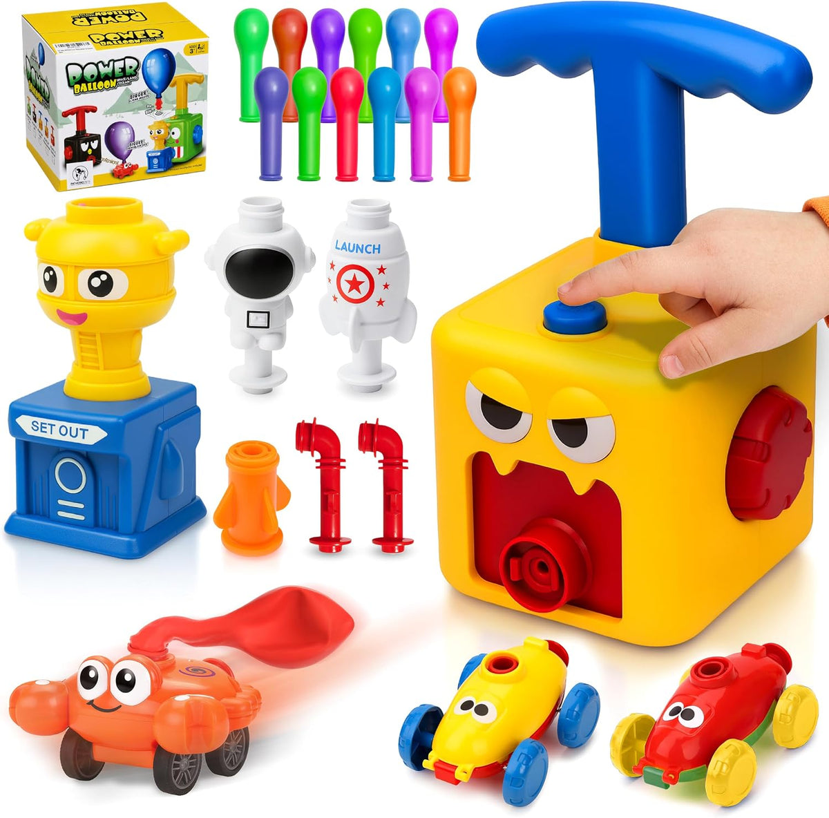 PATHOSIO PETS balloon launcher toy set with hand pump and inertia race car