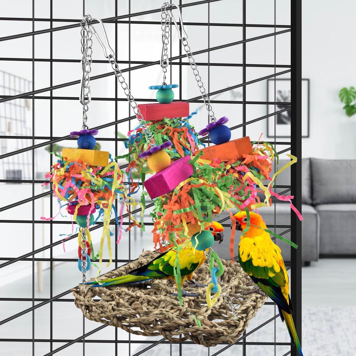KATUMO Bird Toys, Grass Swing Hammock Climbing Toy for Parrot Parakeet – Essentials for Birds - 6.4 x 6.4 x 0.78 inch - image 4