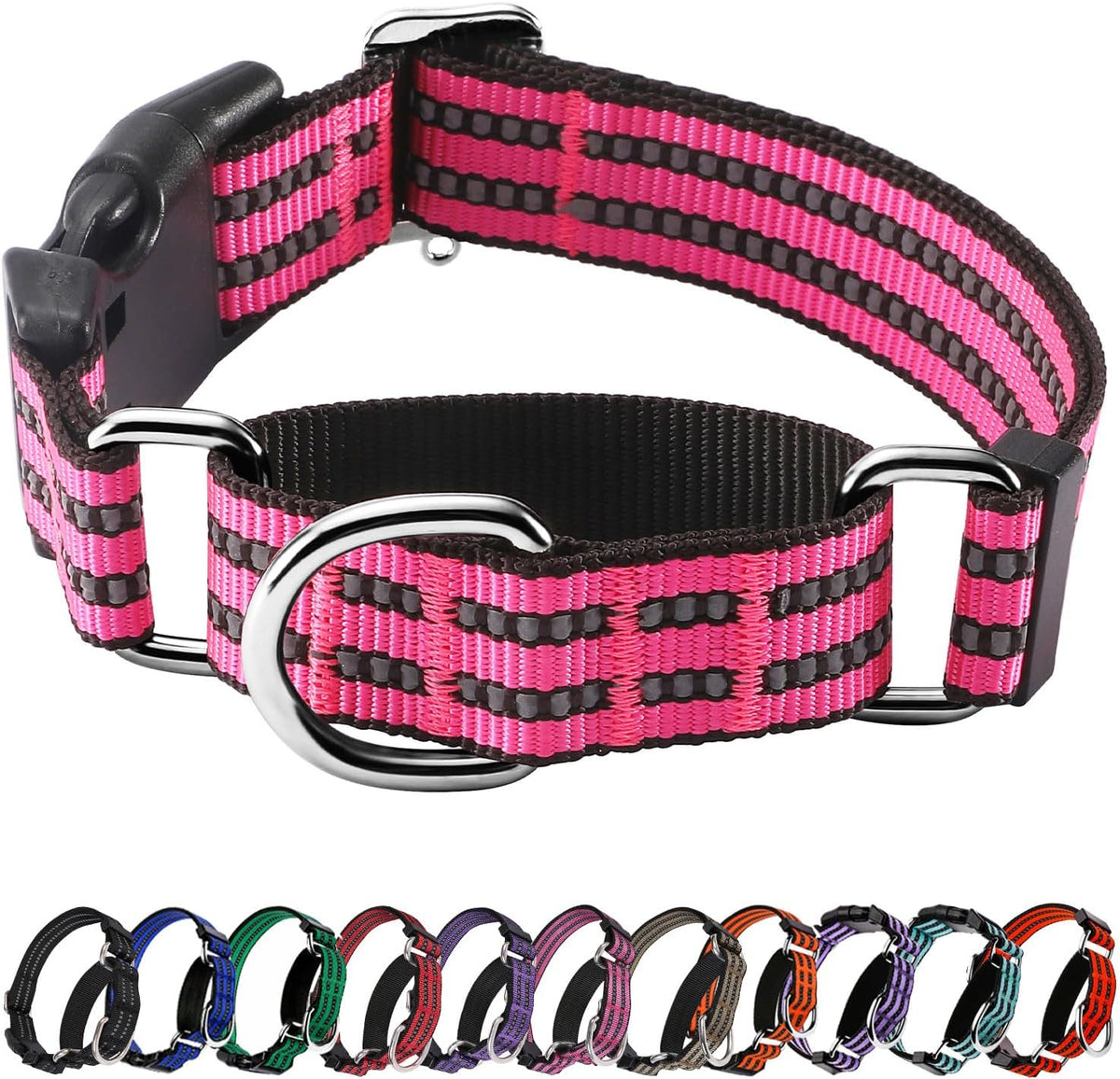 Martingale Collar for Dogs, Reflective Escape Proof, M - Hot Pink / Medium