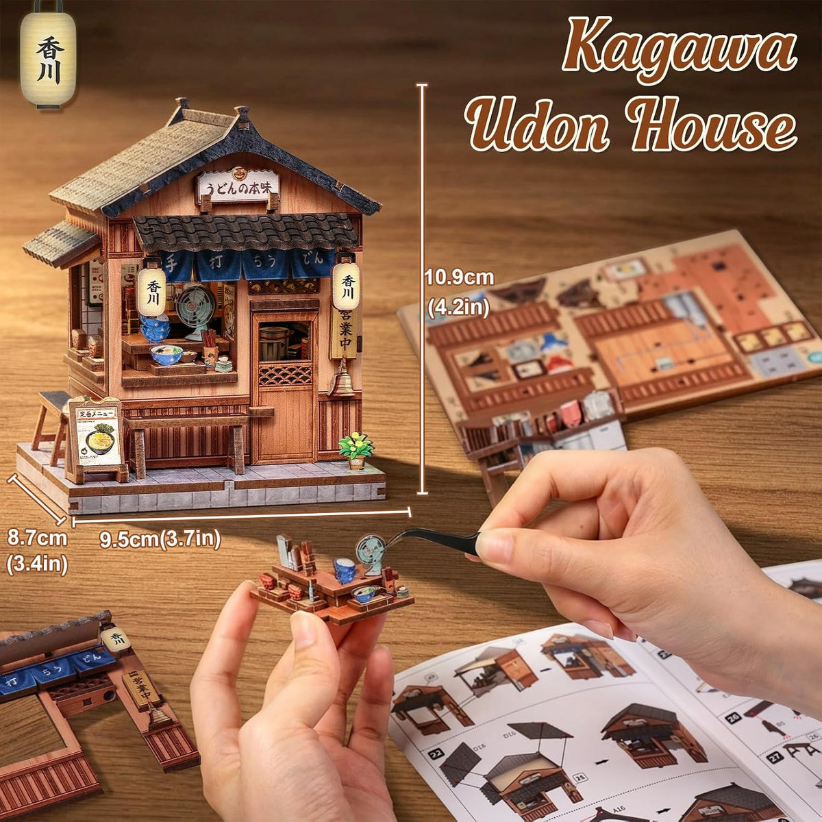 Owl Bookstore Book Nook Kit, 3D Wooden Puzzles with LED - Kagawa Udon House - image 2