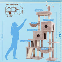 Hey-brother Cat Tree Tower with 3 Condos - 74.8 inches / Muchroom - image 2