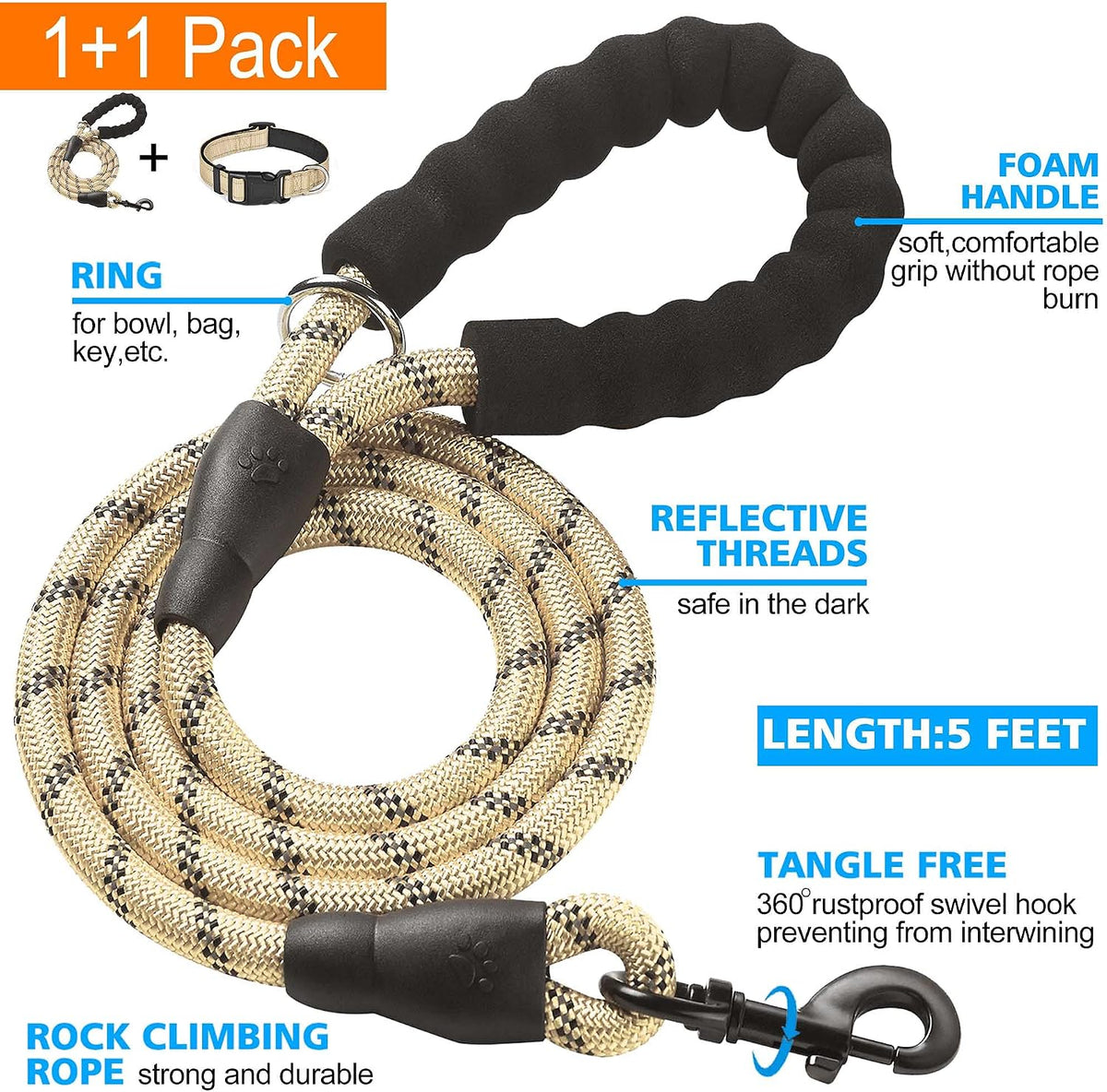 Ladoogo Reflective Dog Collar Padded with Soft Neoprene - Beige / Medium - image 2